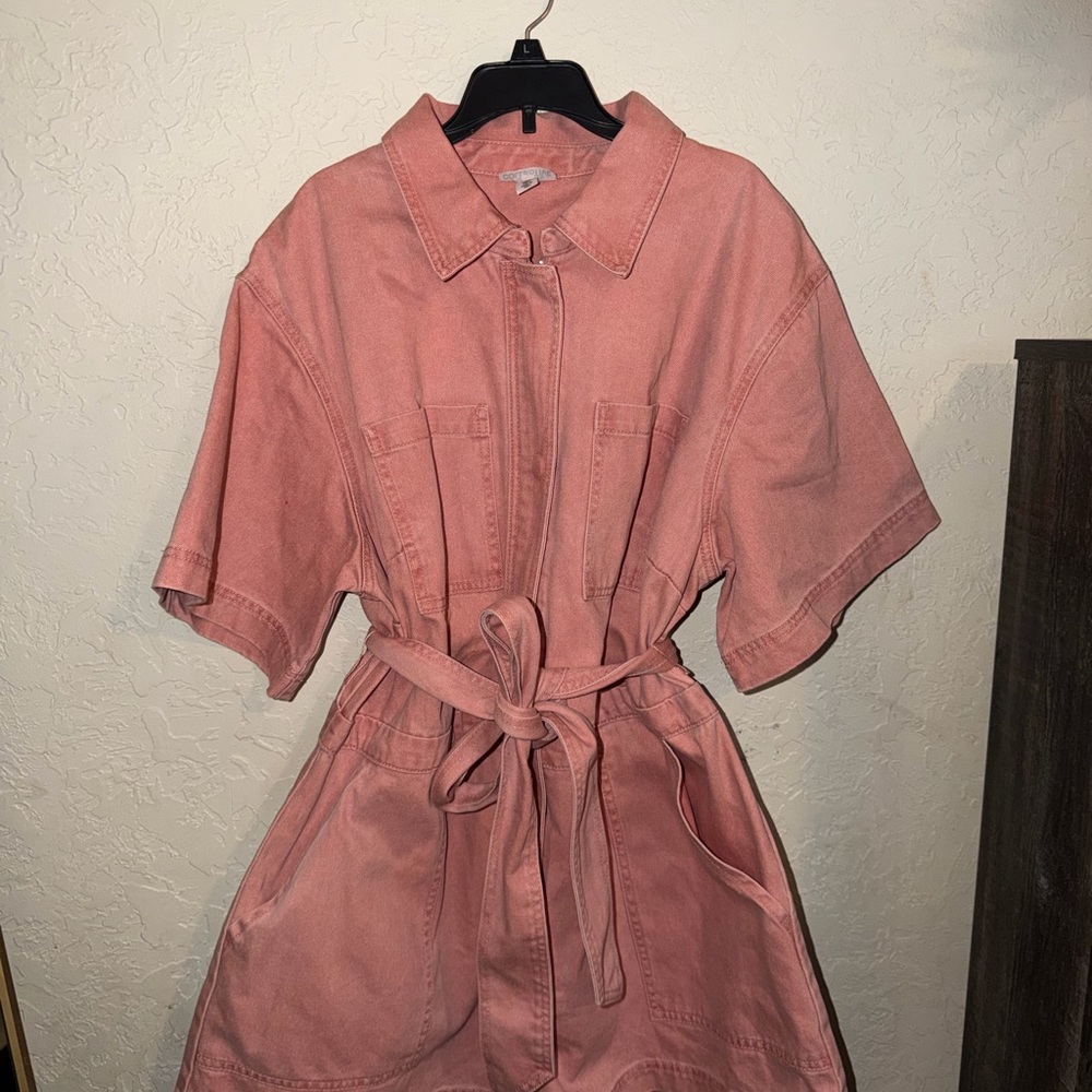 Pink Short Sleeve Belted romper